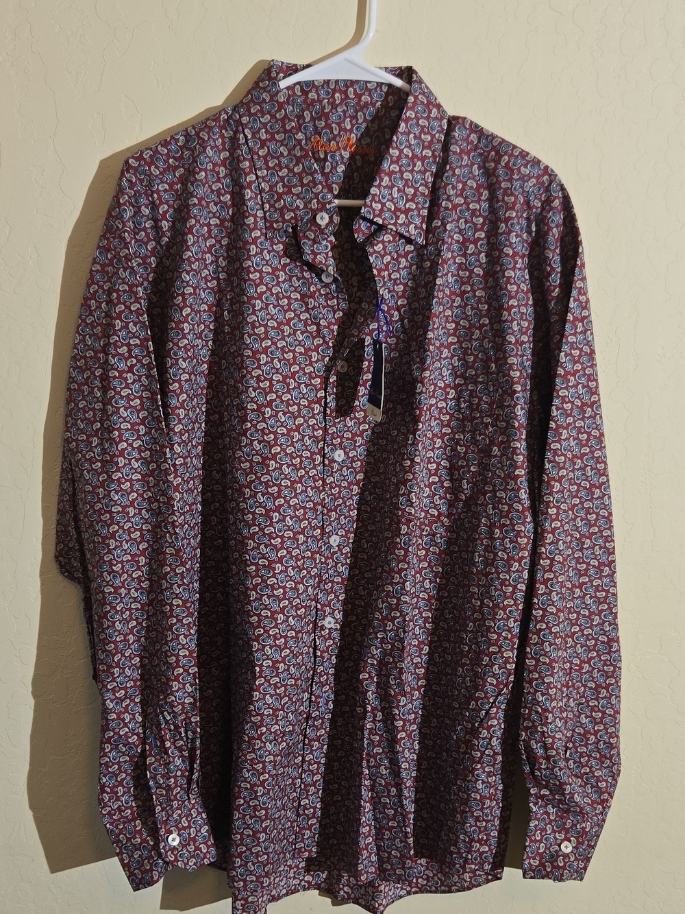 Alan Flusser Burgundy Paisley Dress Shirt with Blue Accents